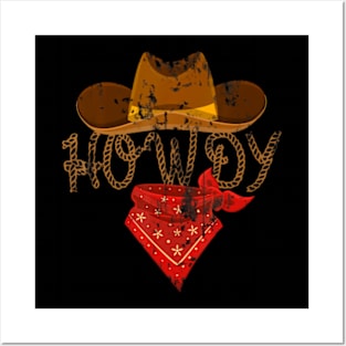 Western Cowboy Howdy Fit Short Sleeve Black Polyester Cotton Posters and Art